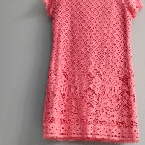 NWOT Isaac Mizrahi Live! Vibrant Pink Lace Short Sleeve Midi Dress Size Small - Picture 5 of 5